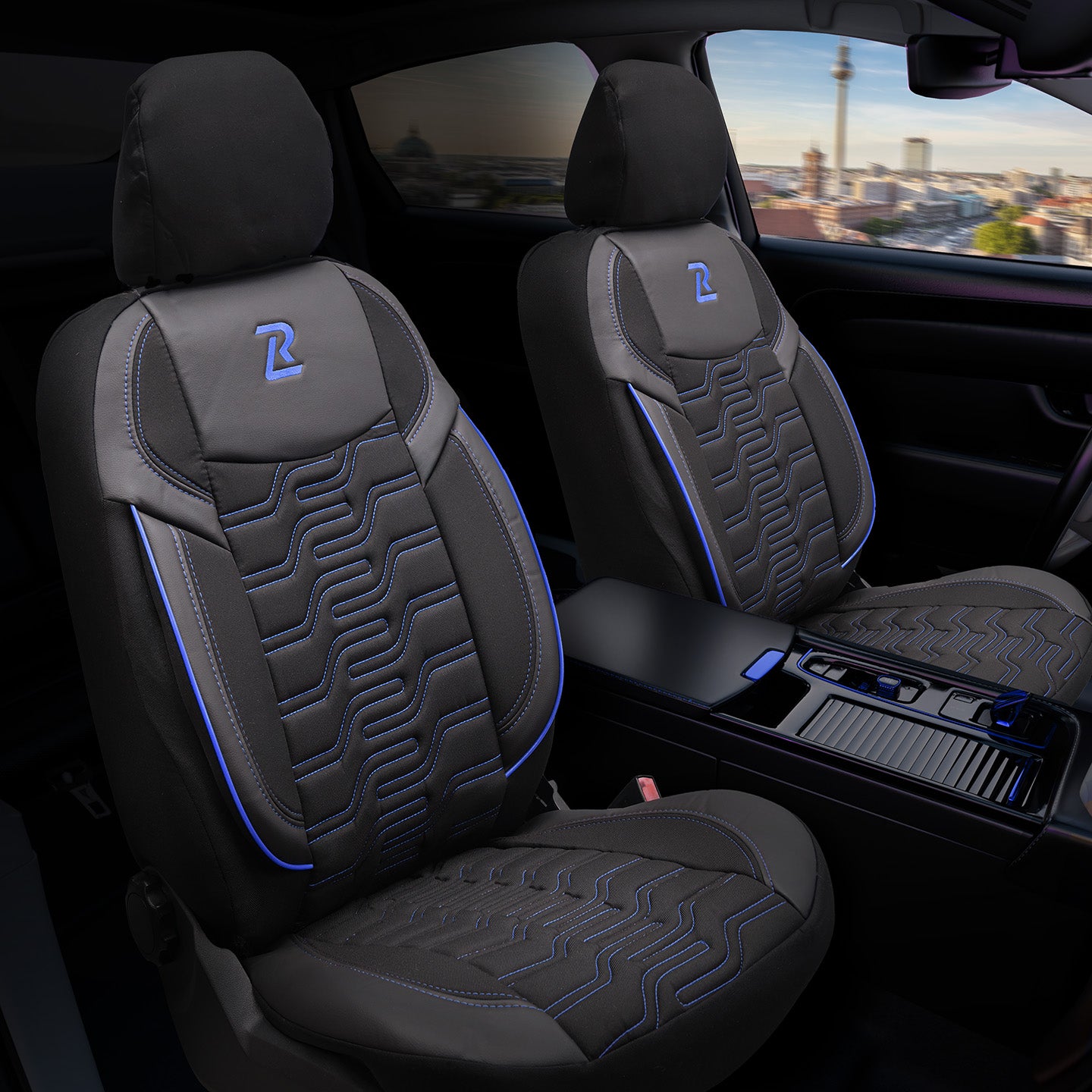 BERLIN car seat covers – Black and blue (SET)