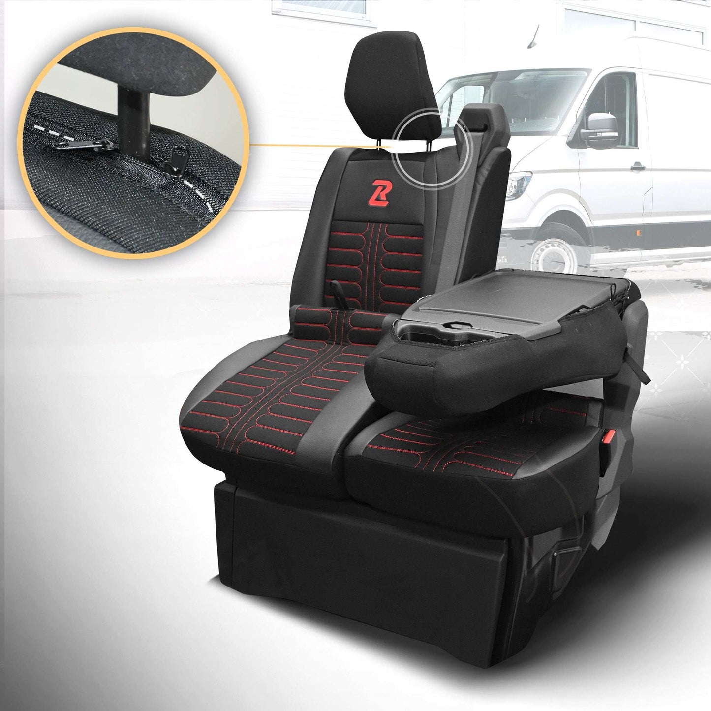 Pokrowce na fotele TORNADO Renault Master 4, Nissan Interstar 3 (Oparcie dzielone, siedzisko dzielone) CZARNO - CZERWONY