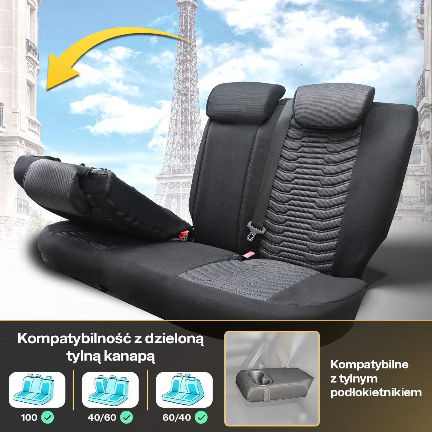 Pokrowce na fotele samochodowe PARIS - Szaro czarne (KOMPLET)