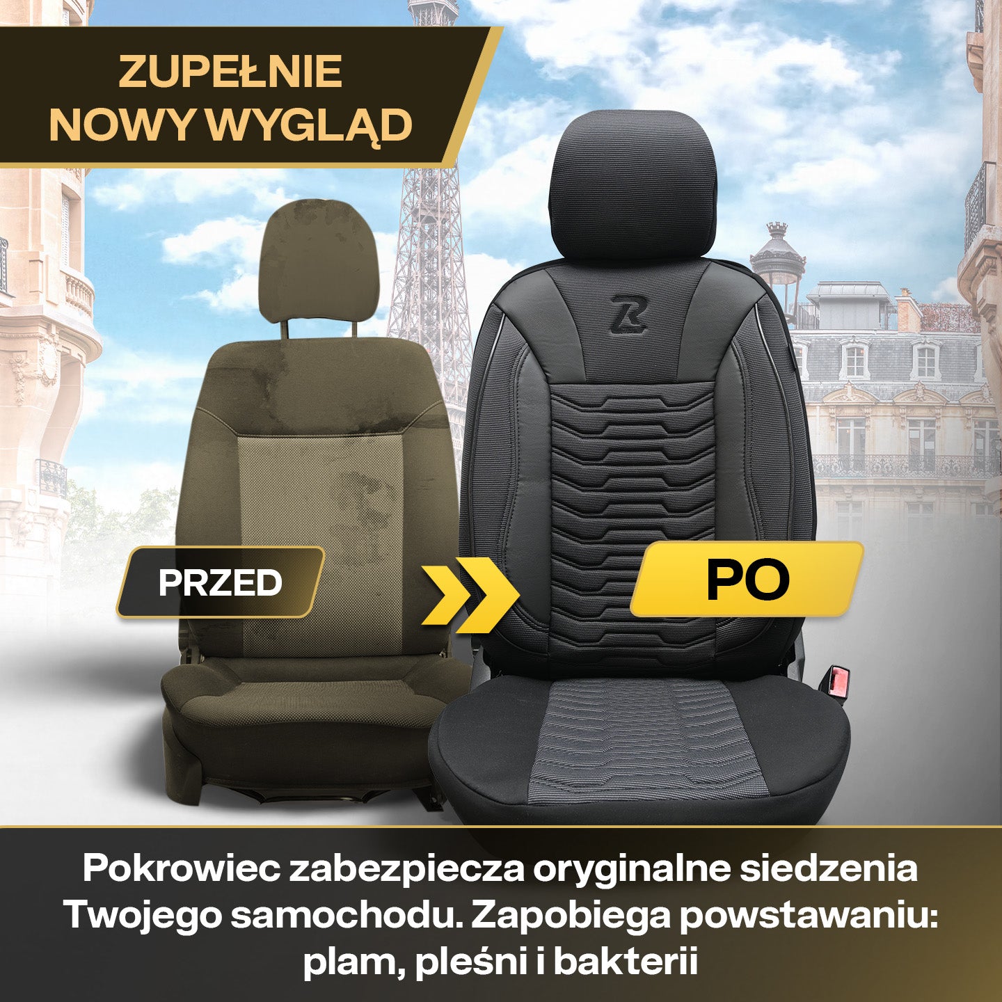 Pokrowce na fotele samochodowe PARIS - Szaro czarne (KOMPLET)