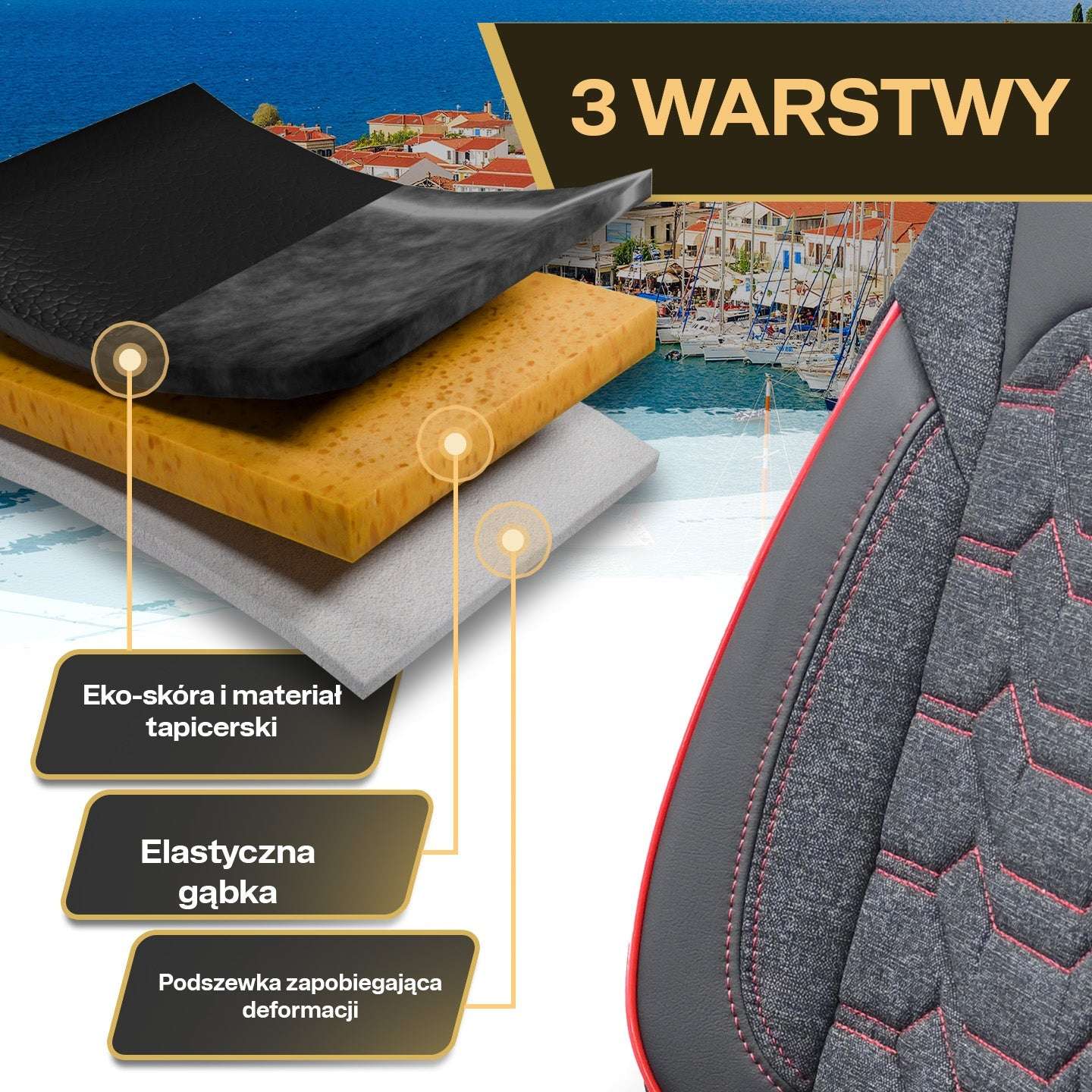 Pokrowce na fotele samochodowe KOS - Czarno czerwone