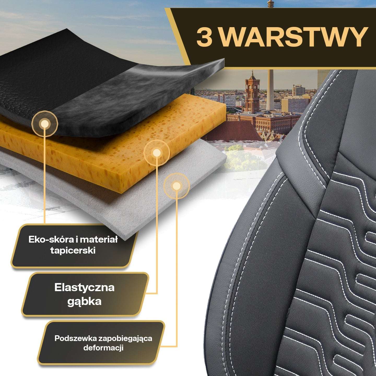 Pokrowce na fotele samochodowe BERLIN - Czarno szare (PRZÓD)