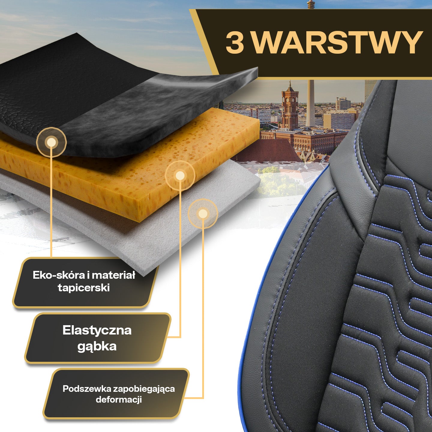 BERLIN car seat covers – Black and blue (SET)