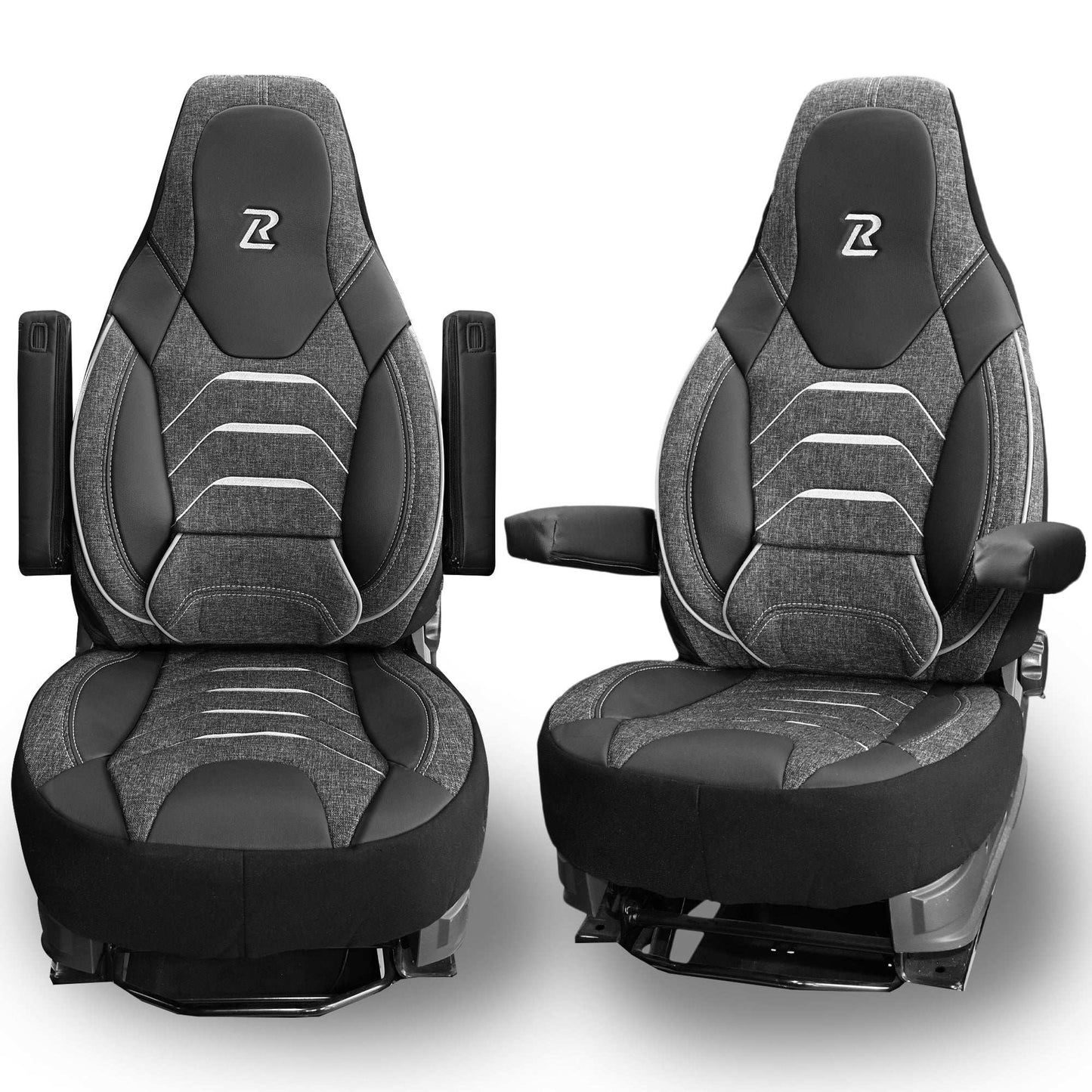 Pokrowce na fotele do Kampera Fiat Ducato, Peugeot Boxer, Citroen Jumper, Opel Movano C - CAPRI - Szaro czarne