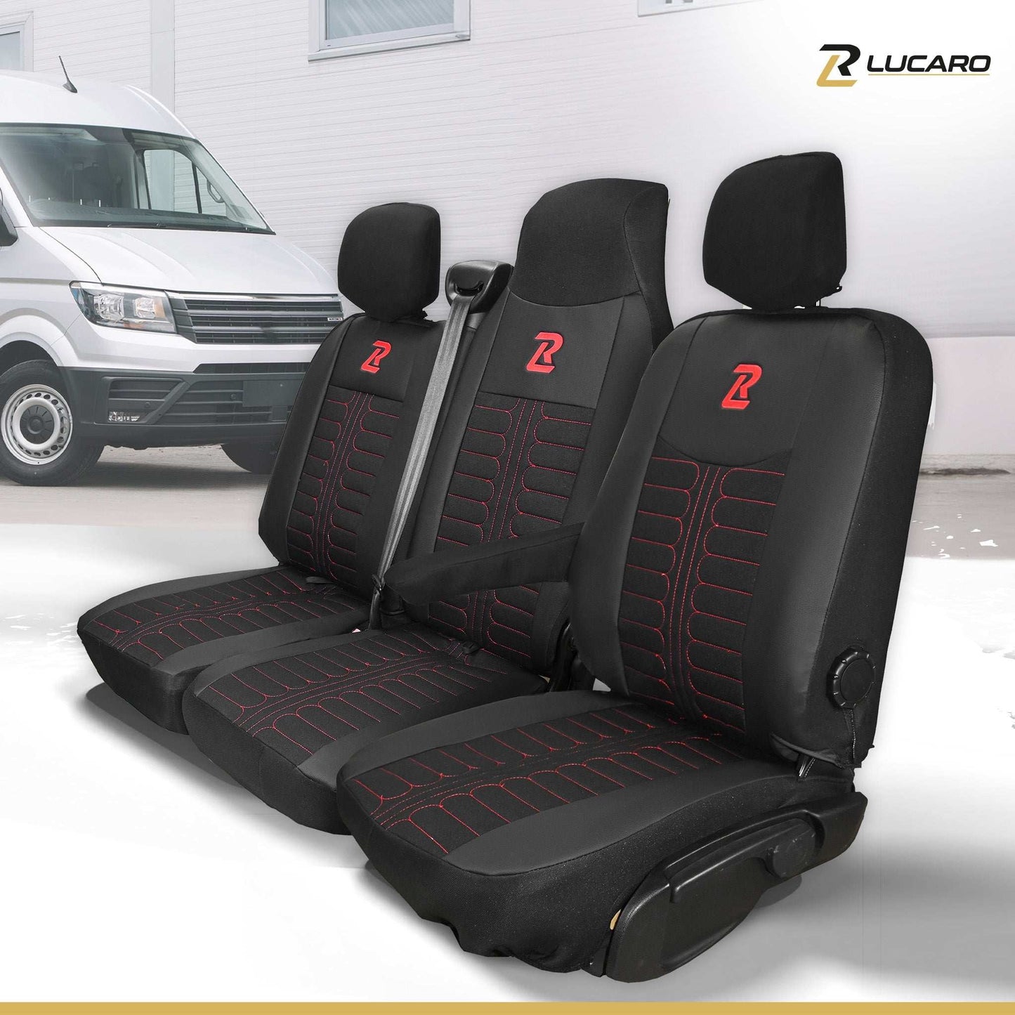 Pokrowce na fotele TORNADO Renault Master 3, Opel Movano B, Nissan NV400 - CZARNO - CZERWONY