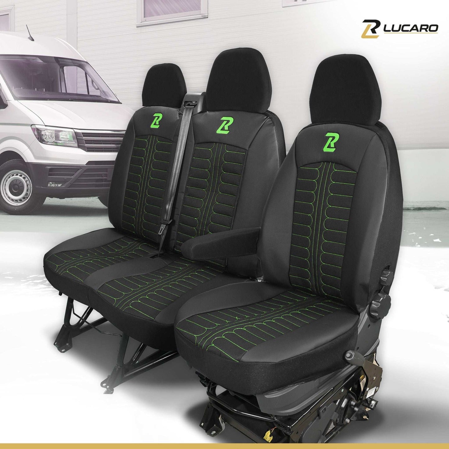 Pokrowce na fotele TORNADO Fiat Ducato, Peugeot Boxer, Citroen Jumper, Opel Movano C, RAM Promaster CZARNO - ZIELONY
