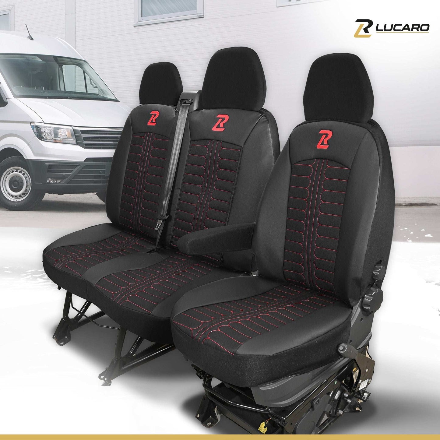 Pokrowce na fotele TORNADO Fiat Ducato, Peugeot Boxer, Citroen Jumper, Opel Movano C, RAM Promaster CZARNO - CZERWONY