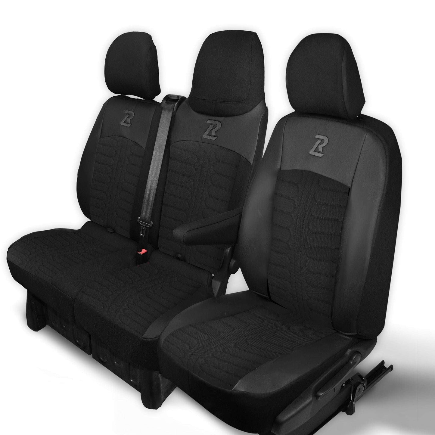 Pokrowce na fotele TORNADO Renault Trafic 3, Opel Vivaro B, Fiat Talento, Nissan NV300 1+2 (Kanapa z fotelem lotniczym, siedzisko dzielone) - Czarno czarne