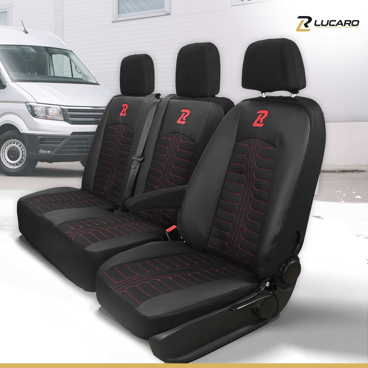 Pokrowce na fotele TORNADO Mercedes Sprinter 3 od 2018 1+2 Czarno - Czerwony