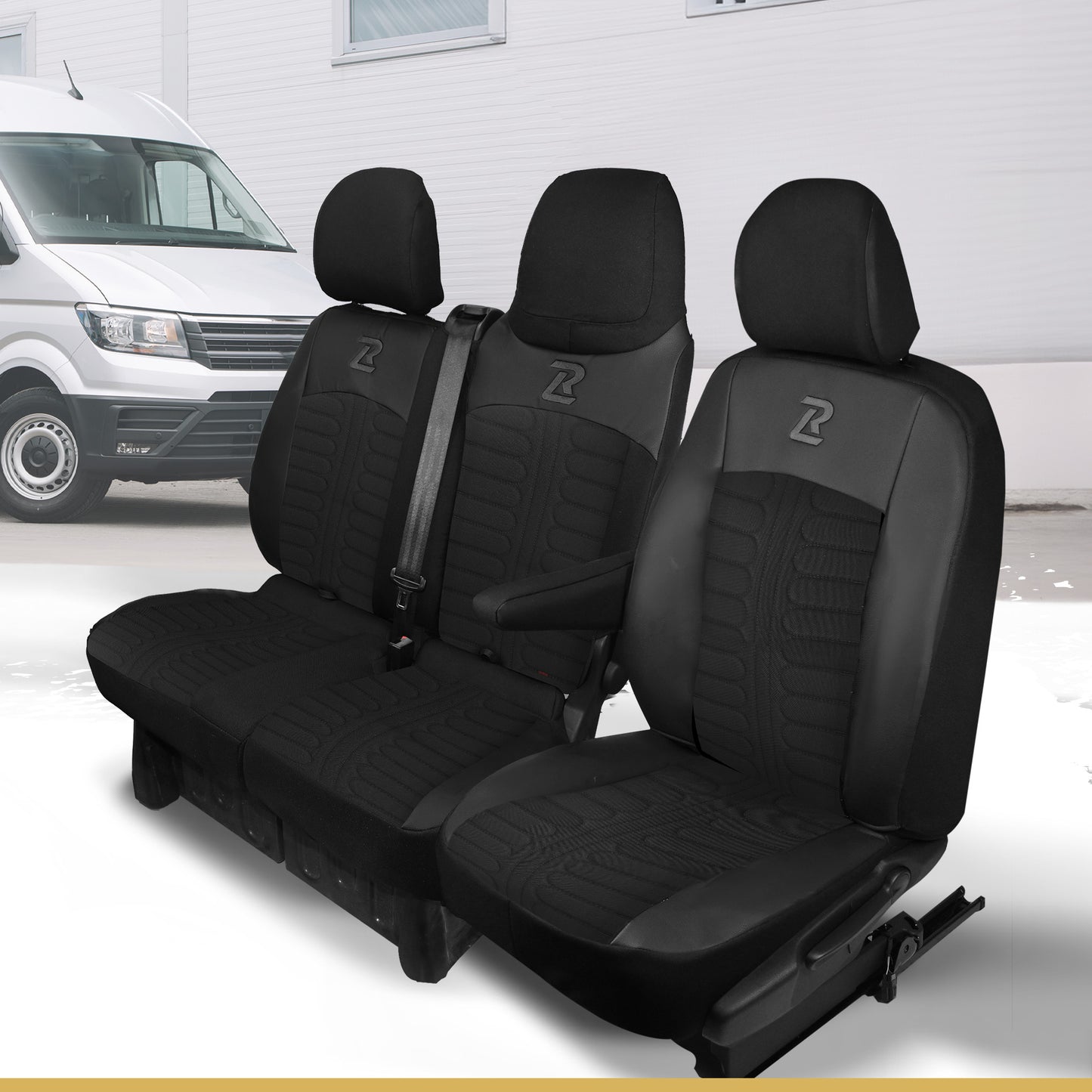 Pokrowce na fotele TORNADO Renault Trafic 3, Opel Vivaro B, Fiat Talento, Nissan NV300 1+2 (Kanapa z fotelem lotniczym, siedzisko dzielone) - Czarno czarne