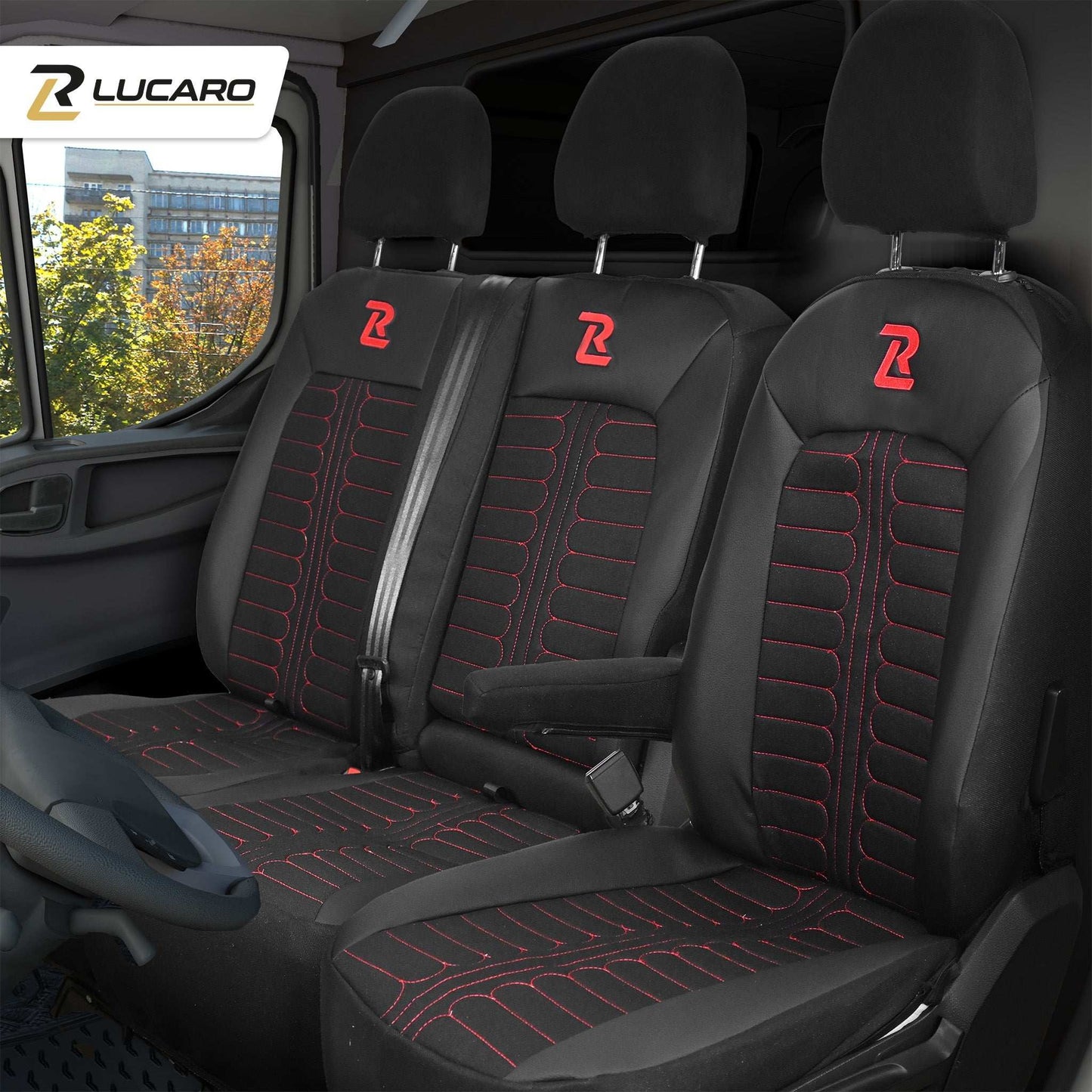 Pokrowce na fotele samochodowe TORNADO Volkswagen Crafter 2, MAN TGE 1+2 Czarno - Czerwony