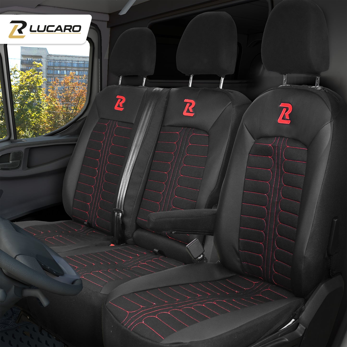 Pokrowce na fotele samochodowe TORNADO Volkswagen Crafter 2, MAN TGE 1+2 Czarno - Czerwony