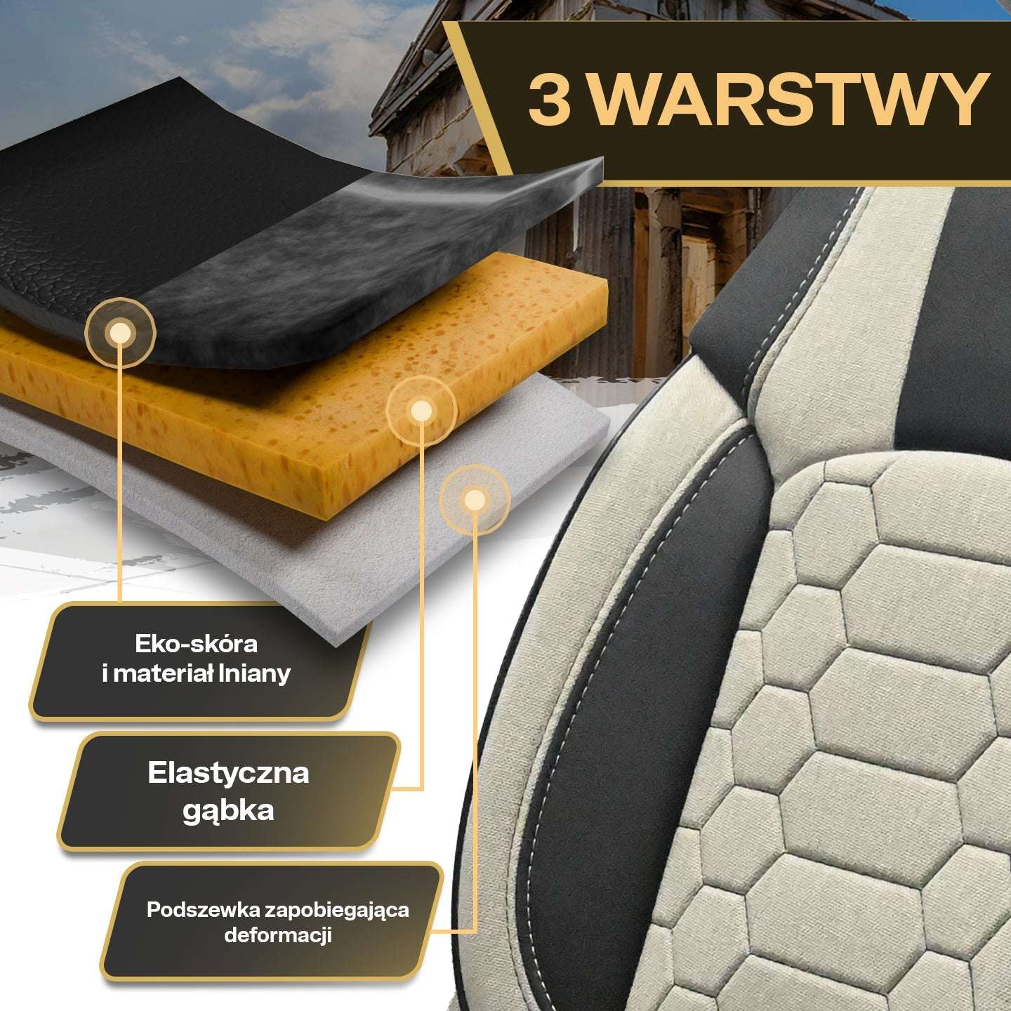 Pokrowce na fotele samochodowe OLIMP - BEŻOWO CZARNY (KOMPLET)