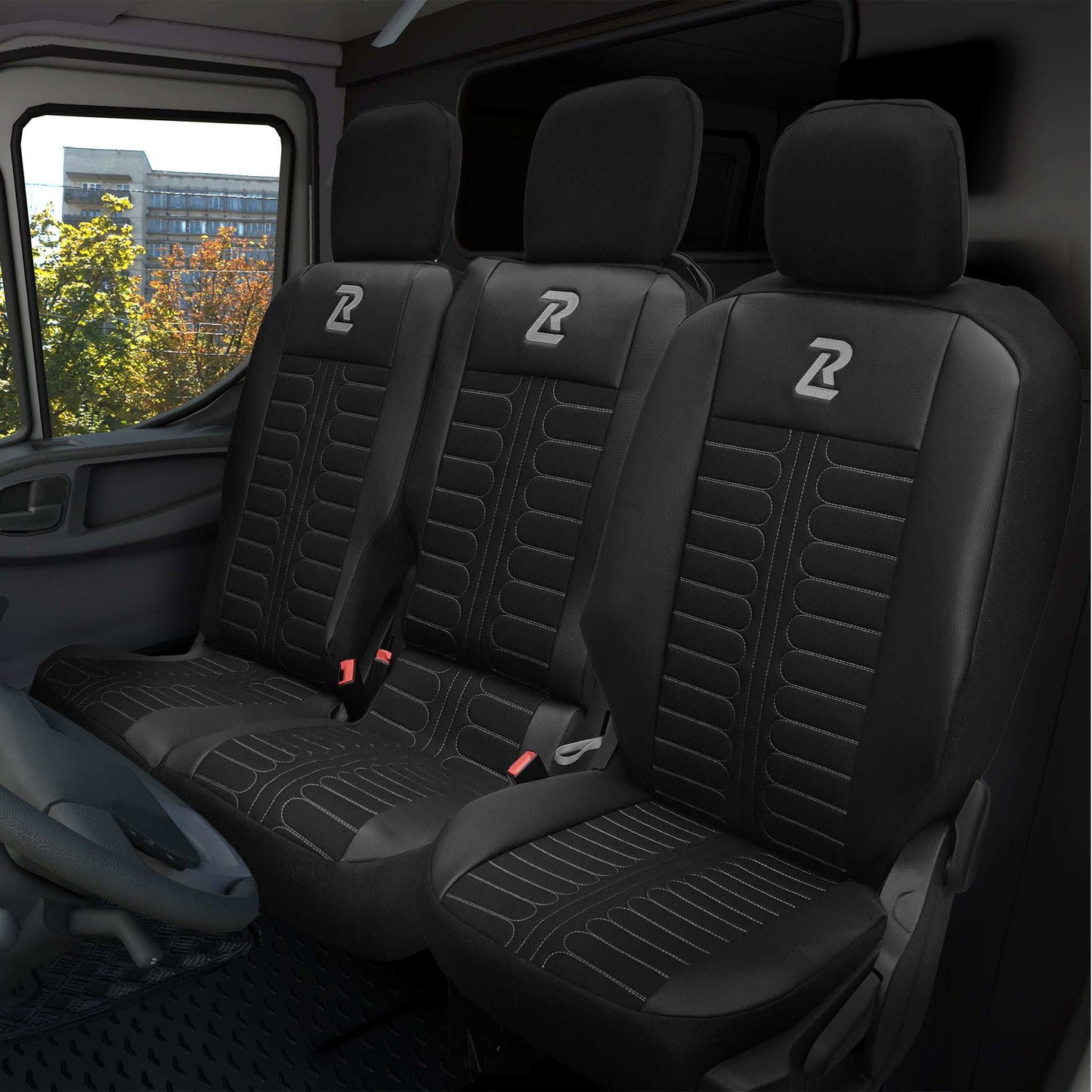 Pokrowce na fotele samochodowe TORNADO Citroen Berlingo 3, Fiat Doblo 3, Peugeot Partner 3, Opel Combo E, Toyota Proace City 1+2 Czarno - Szare