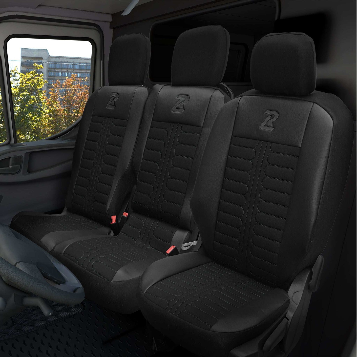 Pokrowce na fotele samochodowe TORNADO Citroen Berlingo 3, Fiat Doblo 3, Peugeot Partner 3, Opel Combo E, Toyota Proace City 1+2 Czarno - Czarny