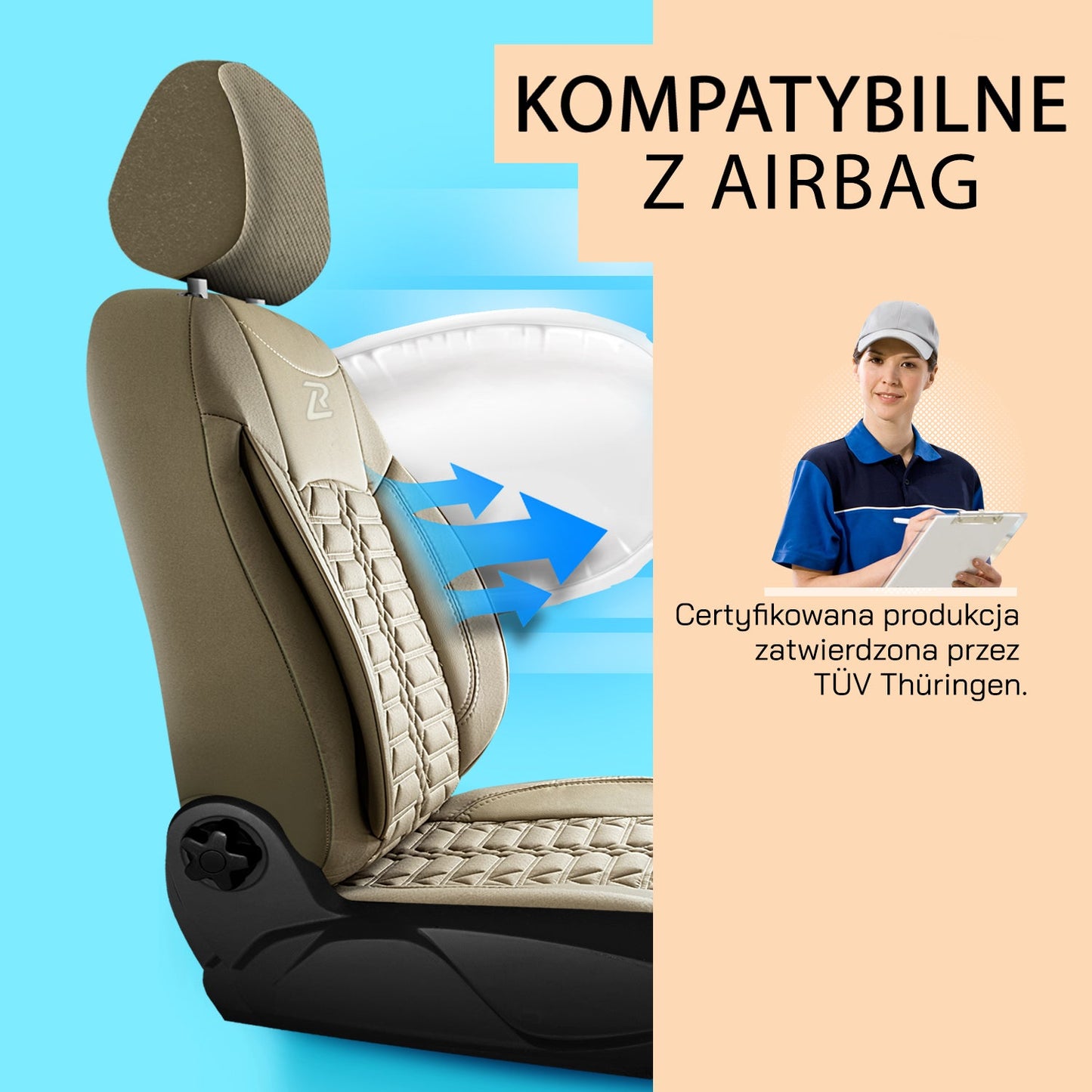 Pokrowce na fotele samochodowe VENEDIK - Beżowe (KOMPLET)