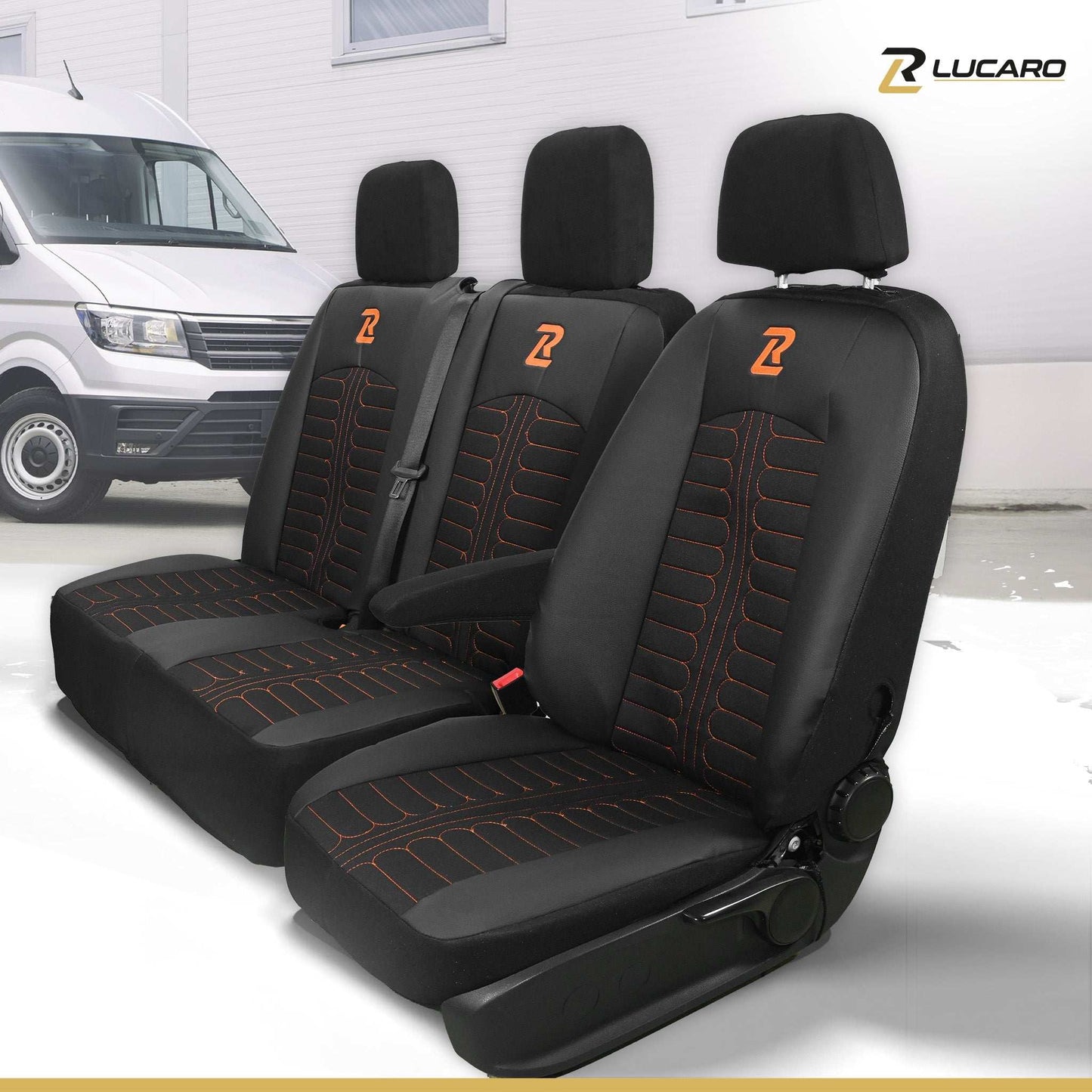 Pokrowce na fotele TORNADO Mercedes Sprinter 3 od 2018 1+2 Czarno - pomarańczowy