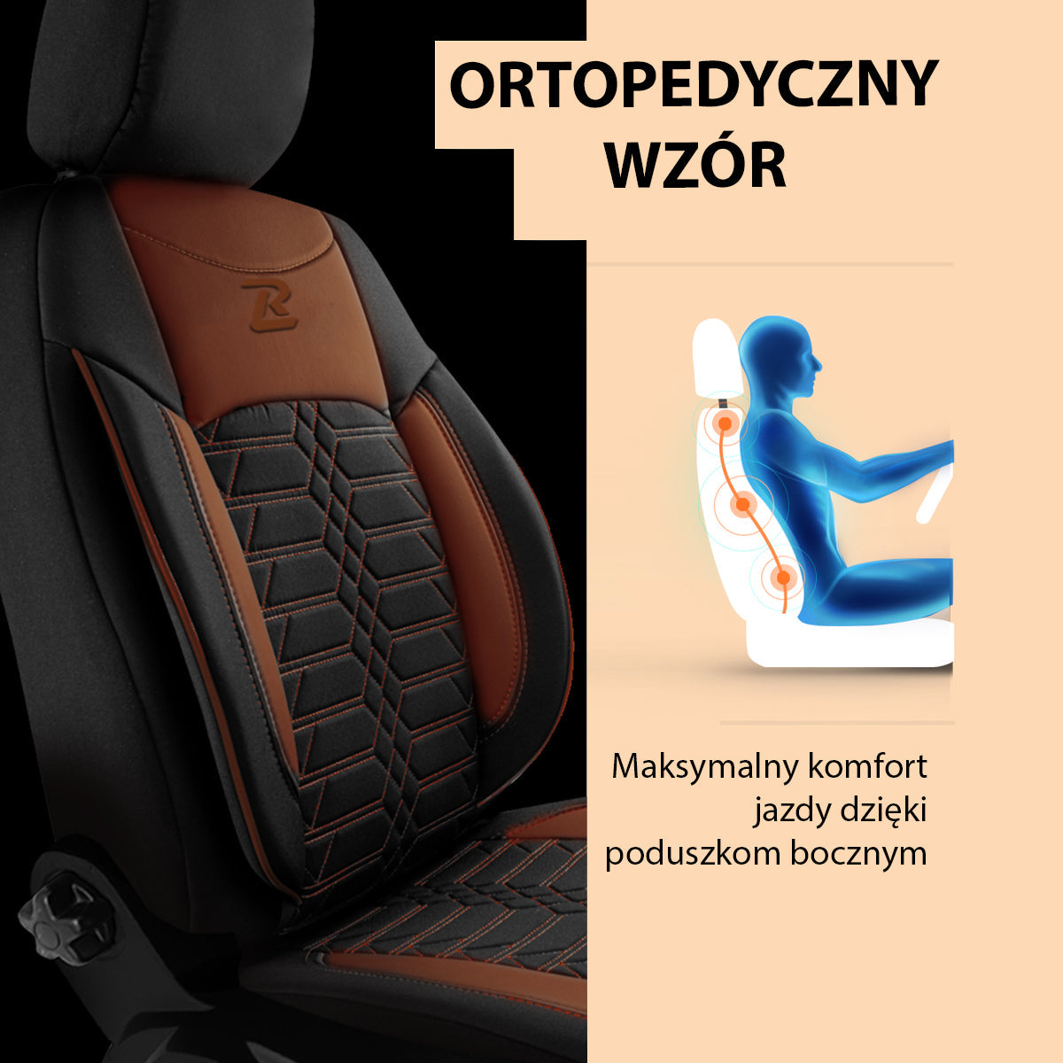 Pokrowce na fotele samochodowe VENEDIK - Brązowe (KOMPLET)