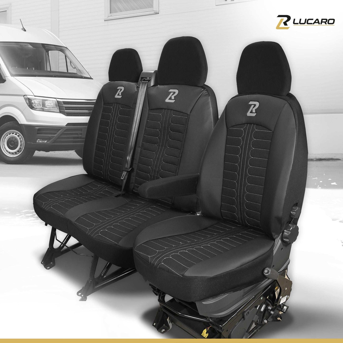 Pokrowce na fotele TORNADO Fiat Ducato, Peugeot Boxer, Citroen Jumper, Opel Movano C, RAM Promaster CZARNO - SZARY