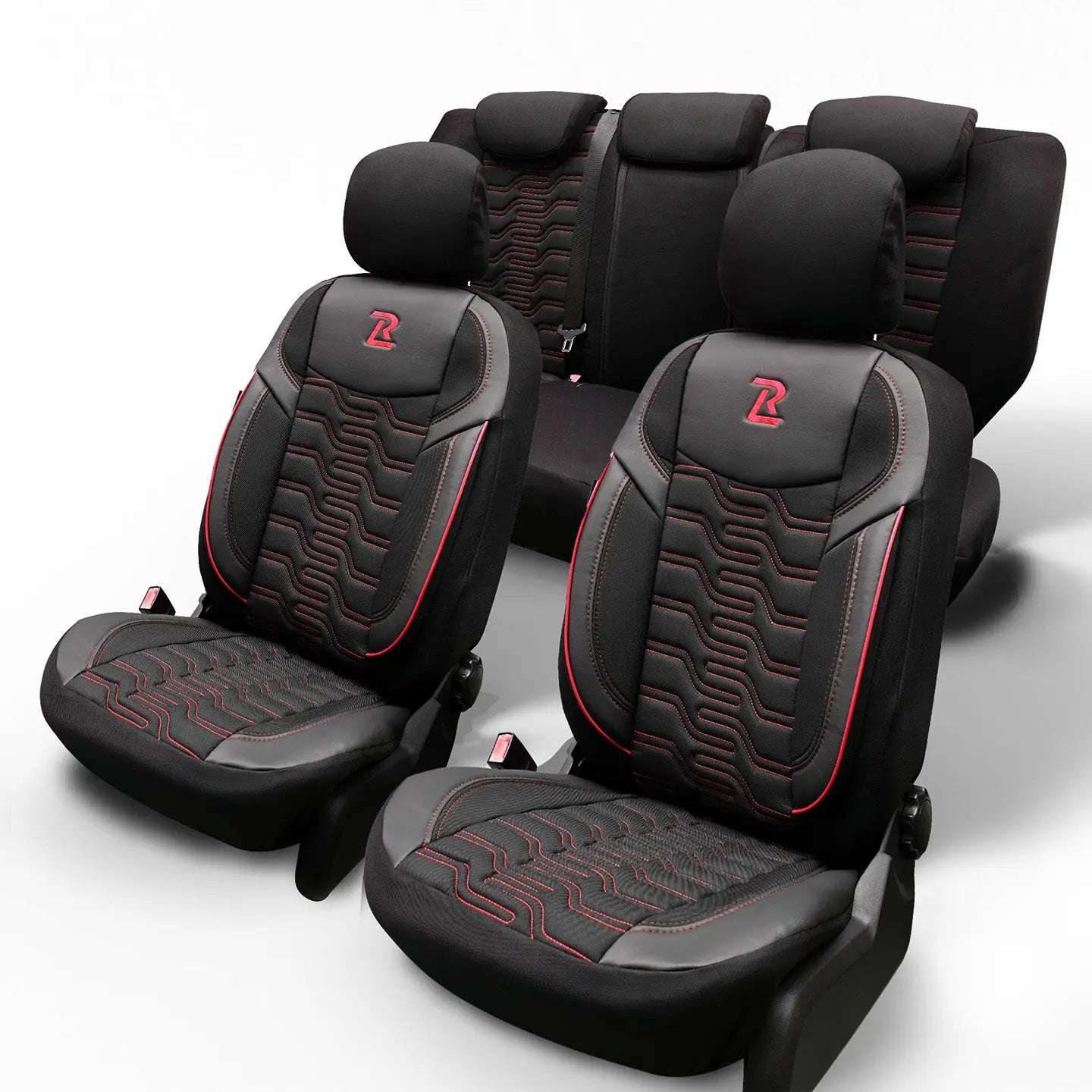 Pokrowce na fotele samochodowe BERLIN - Czarno czerwone (KOMPLET) 
