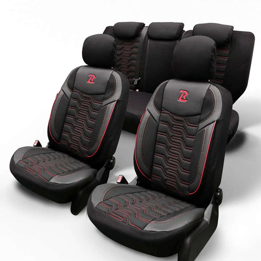 Pokrowce na fotele samochodowe BERLIN - Czarno czerwone (KOMPLET) 