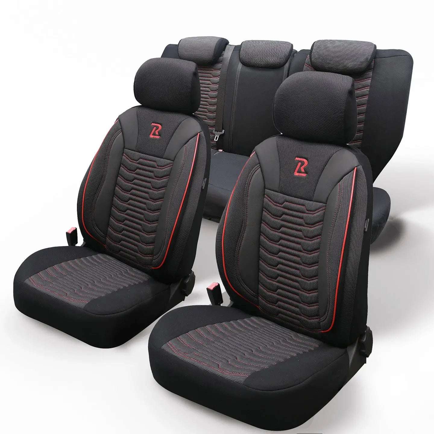 Pokrowce na fotele samochodowe PARIS - Czarno czerwone (KOMPLET) 