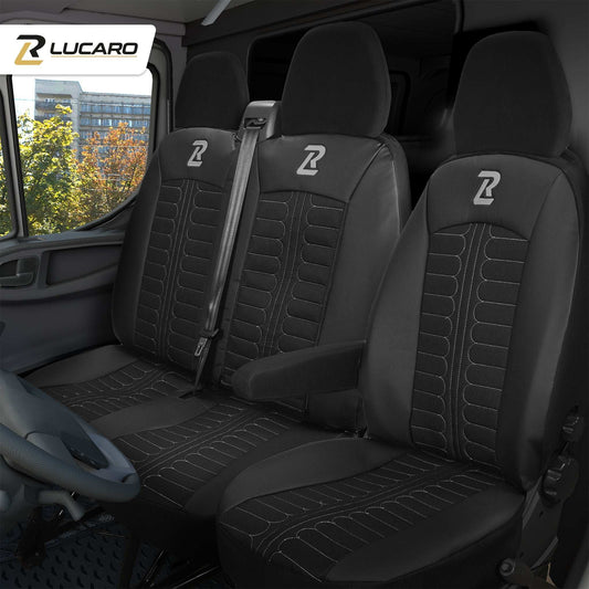 Pokrowce na fotele TORNADO Fiat Ducato, Peugeot Boxer, Citroen Jumper, Opel Movano C, RAM Promaster CZARNO - SZARY 