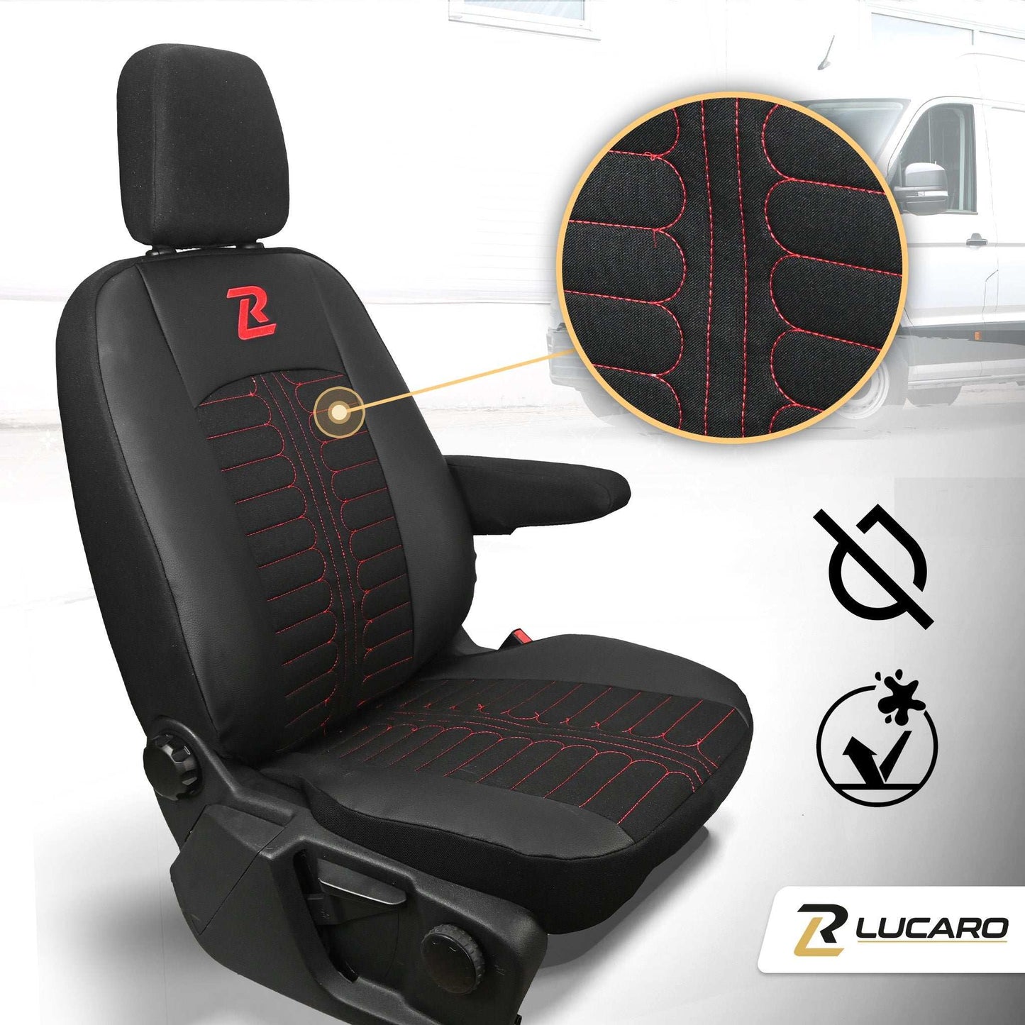 Pokrowce na fotele TORNADO Ford Transit, Transit Custom od 2013 1+2 CZARNO - CZERWONY 