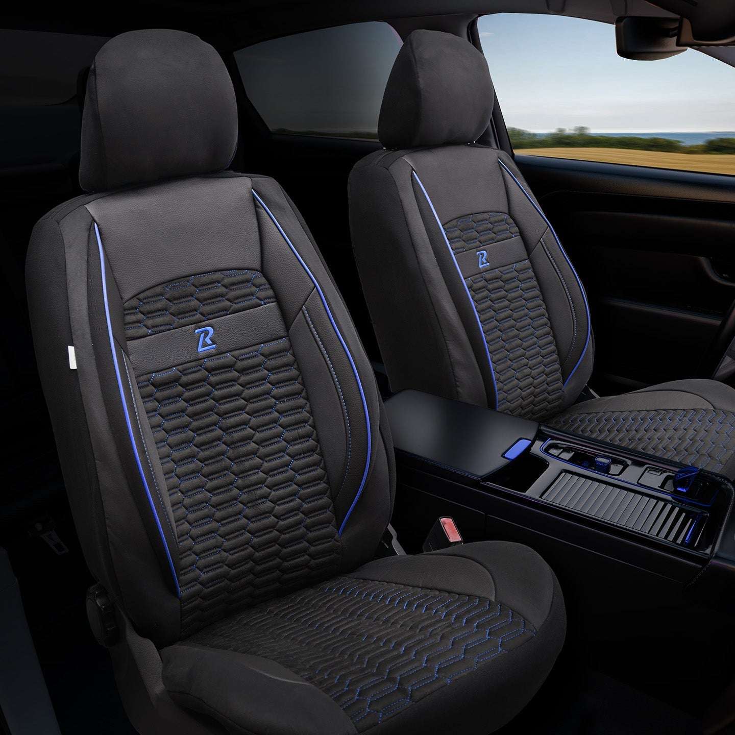 Pokrowce na fotele samochodowe TORO - Czarno niebieskie 