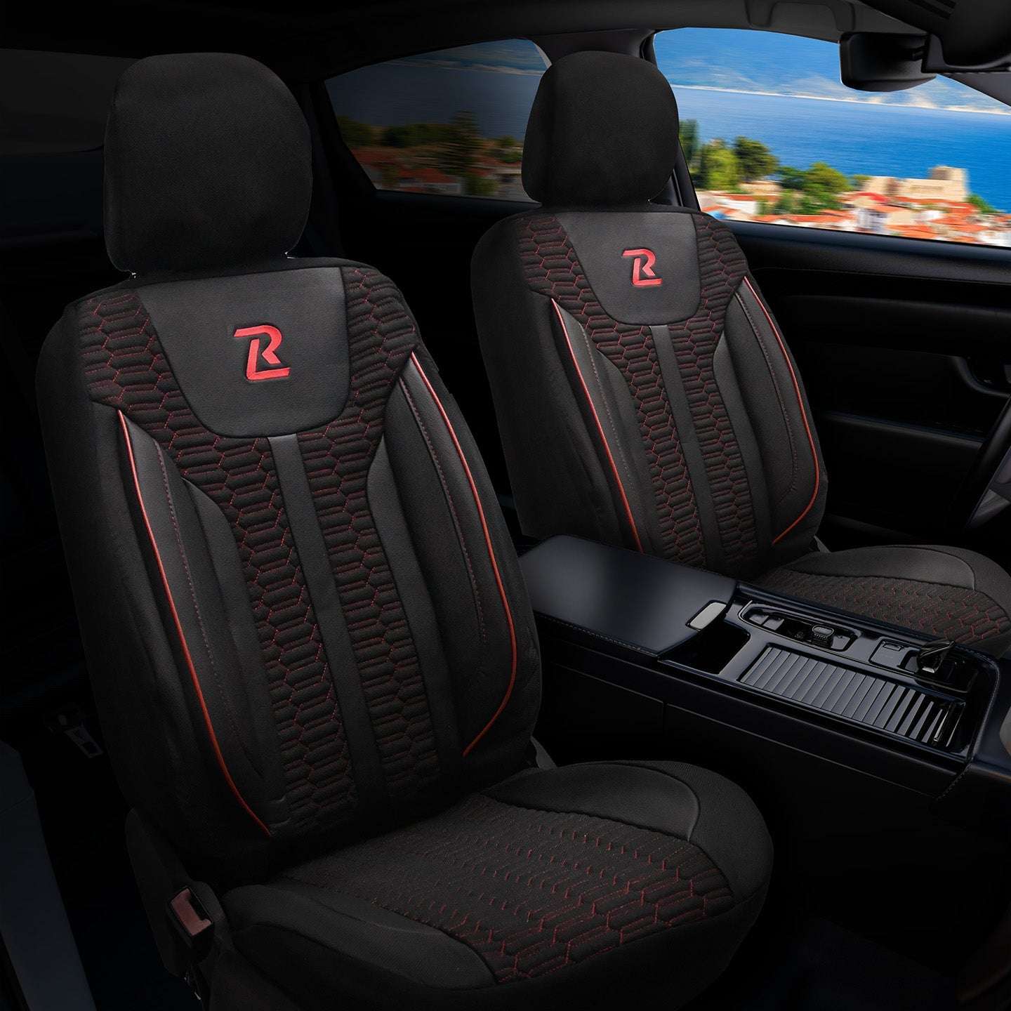 Pokrowce na fotele samochodowe ZETA - Czarno czerwone (Komplet) 