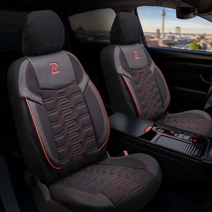 Pokrowce na fotele samochodowe BERLIN - Czarno czerwone (PRZÓD) 