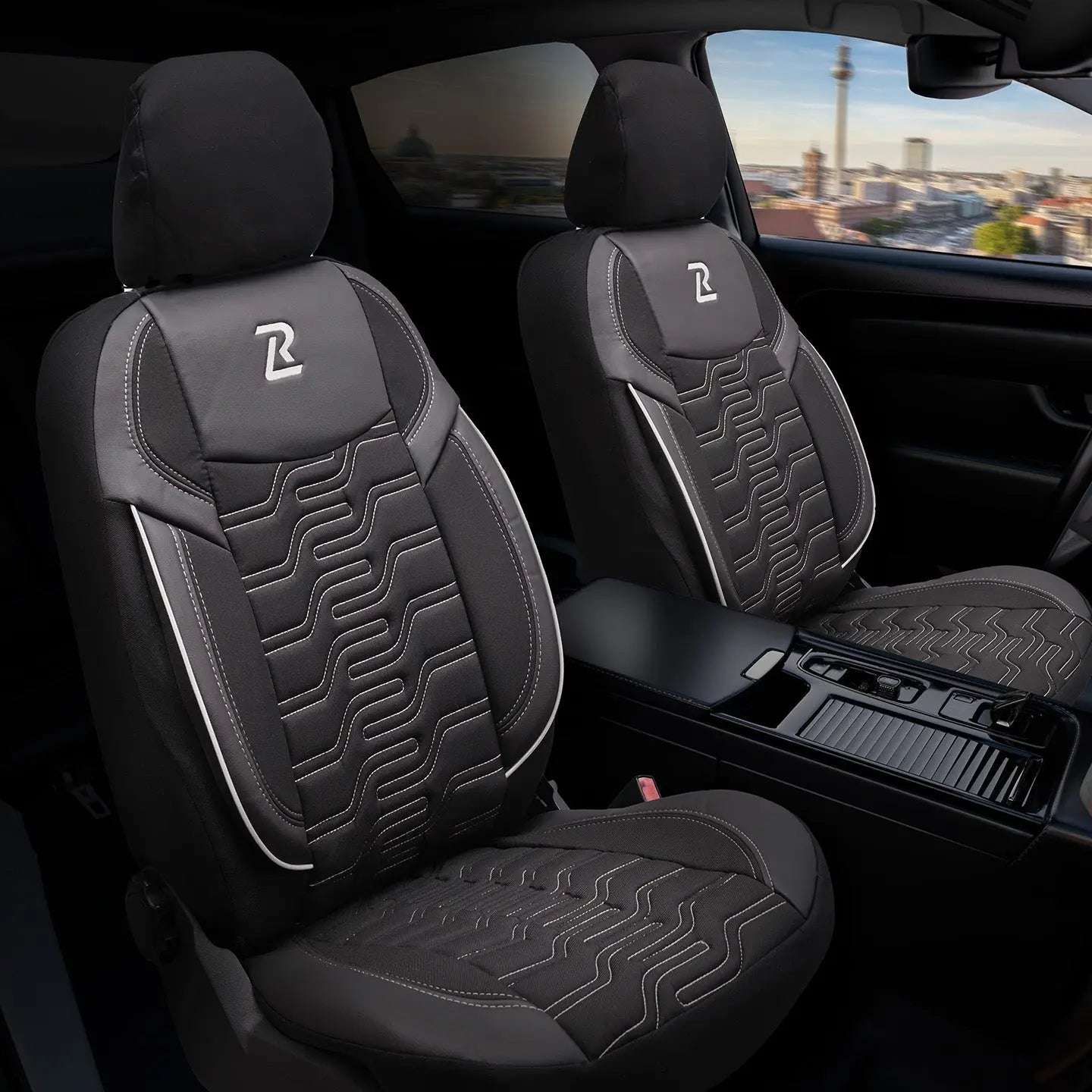 Pokrowce na fotele samochodowe BERLIN - Czarno szare (KOMPLET) 
