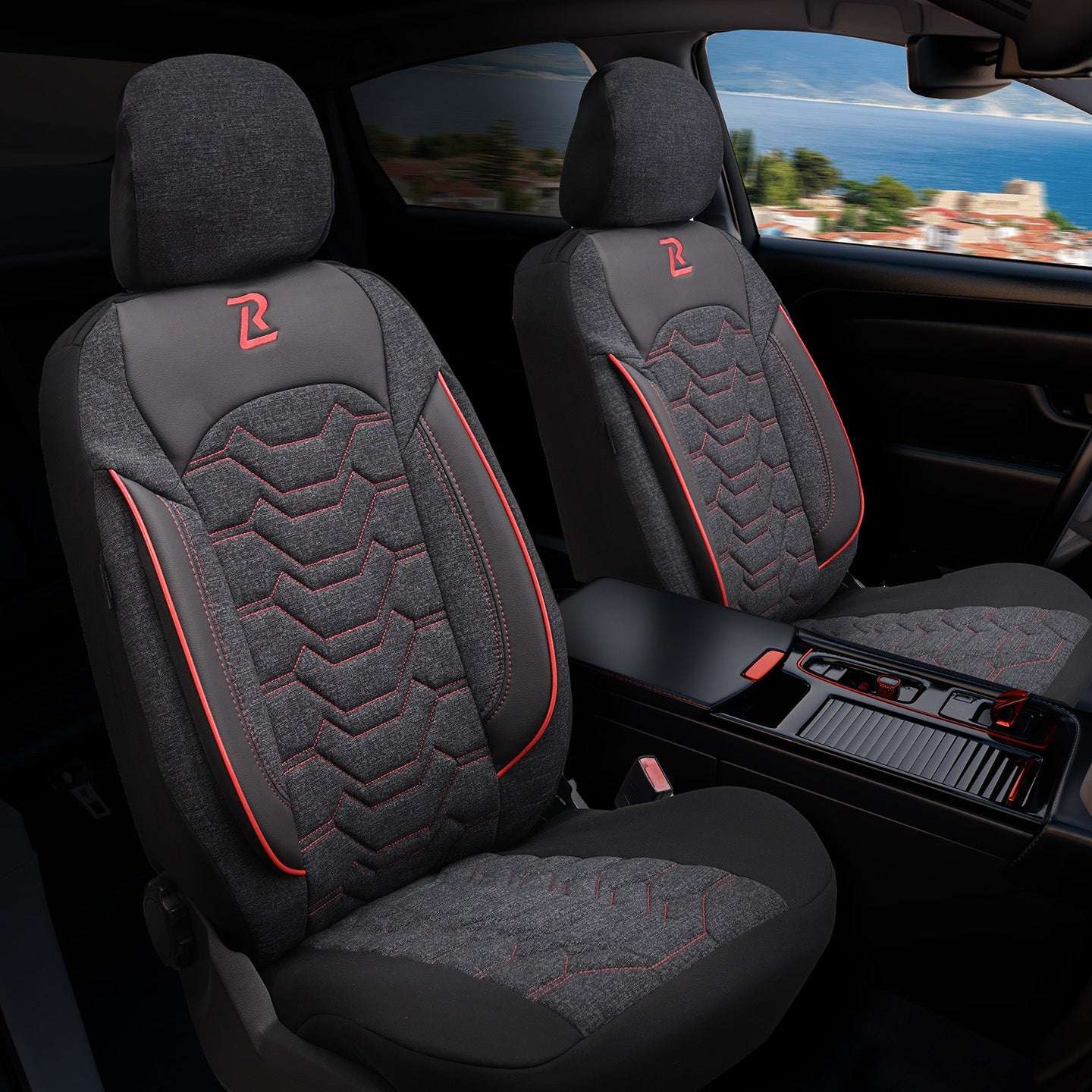 Pokrowce na fotele samochodowe KOS - Czarno czerwone 