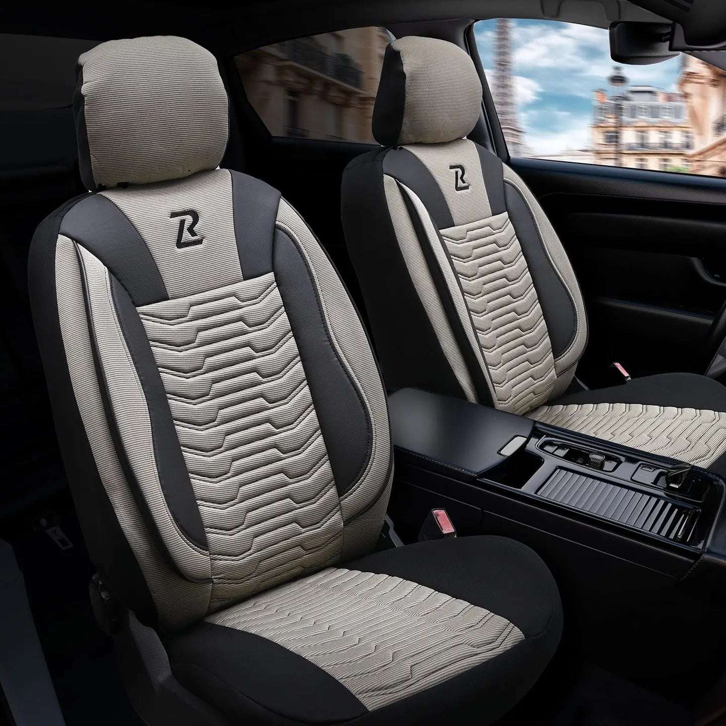 Pokrowce na fotele samochodowe PARIS - Beżowo czarne (KOMPLET) 