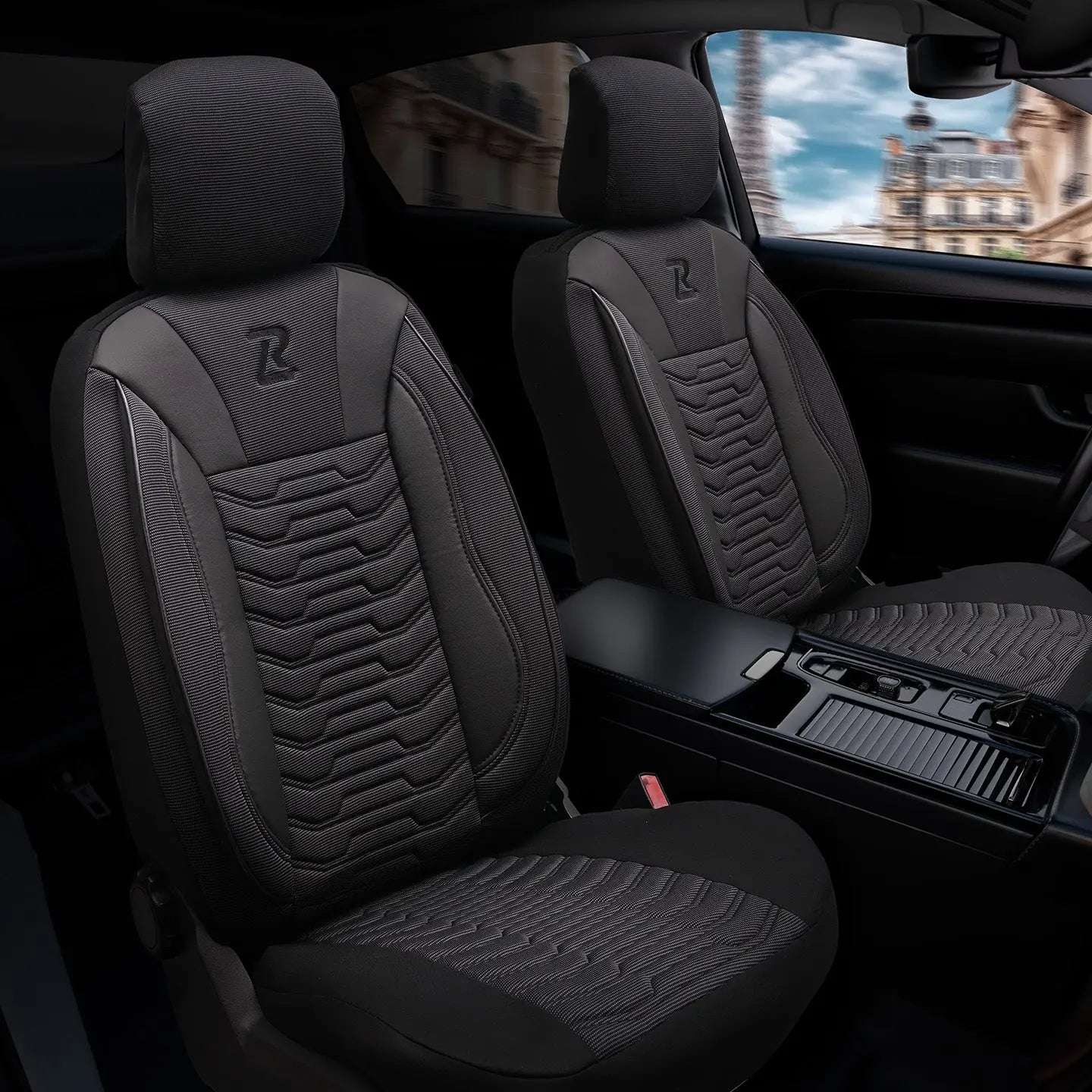 Pokrowce na fotele samochodowe PARIS - Szaro czarne (KOMPLET) 