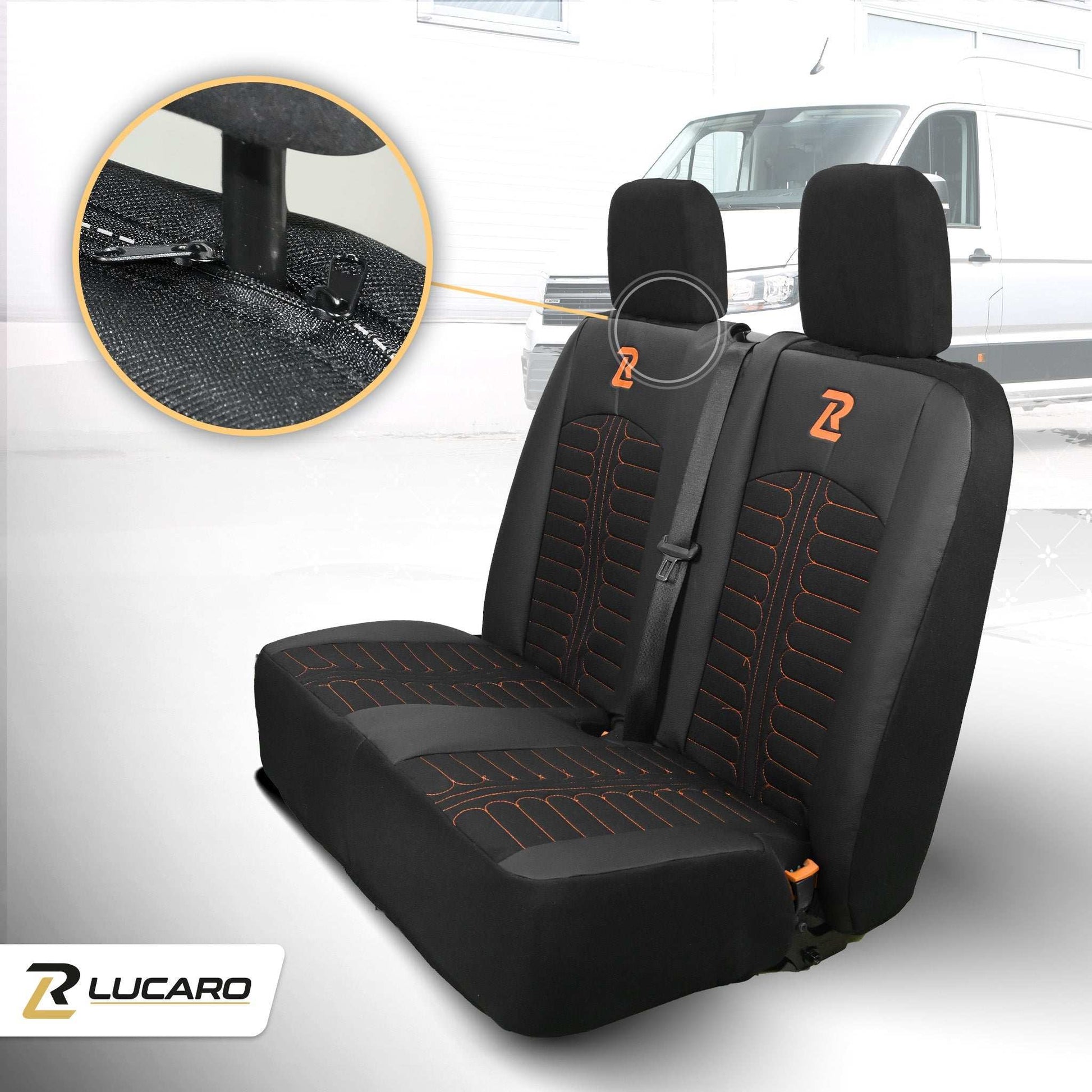 Pokrowce na fotele TORNADO Mercedes Sprinter 3 od 2018 1+2 Czarno - pomarańczowy 