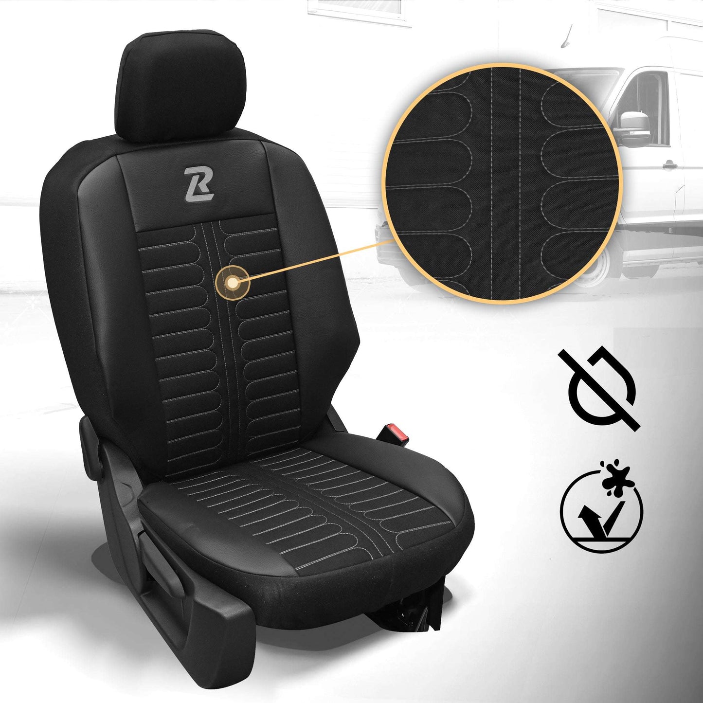 Pokrowce na fotele samochodowe TORNADO Citroen Berlingo 3, Fiat Doblo 3, Peugeot Partner 3, Opel Combo E, Toyota Proace City 1+2 Czarno - Szare 