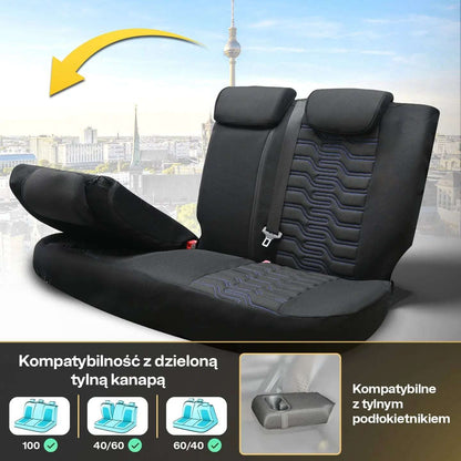 Pokrowce na fotele samochodowe BERLIN – Czarno niebieskie (KOMPLET) 