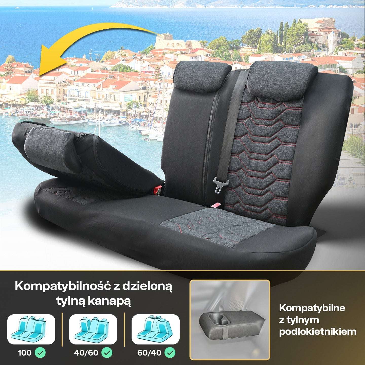 Pokrowce na fotele samochodowe KOS - Czarno czerwone 