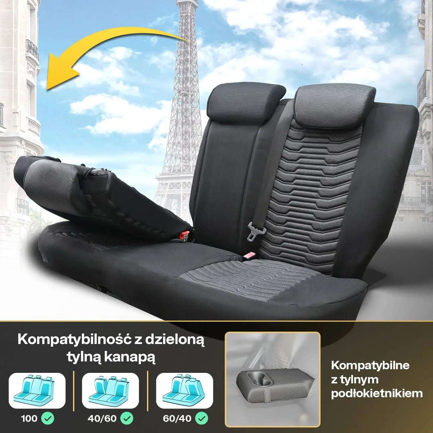 Pokrowce na fotele samochodowe PARIS - Szaro czarne (KOMPLET) 