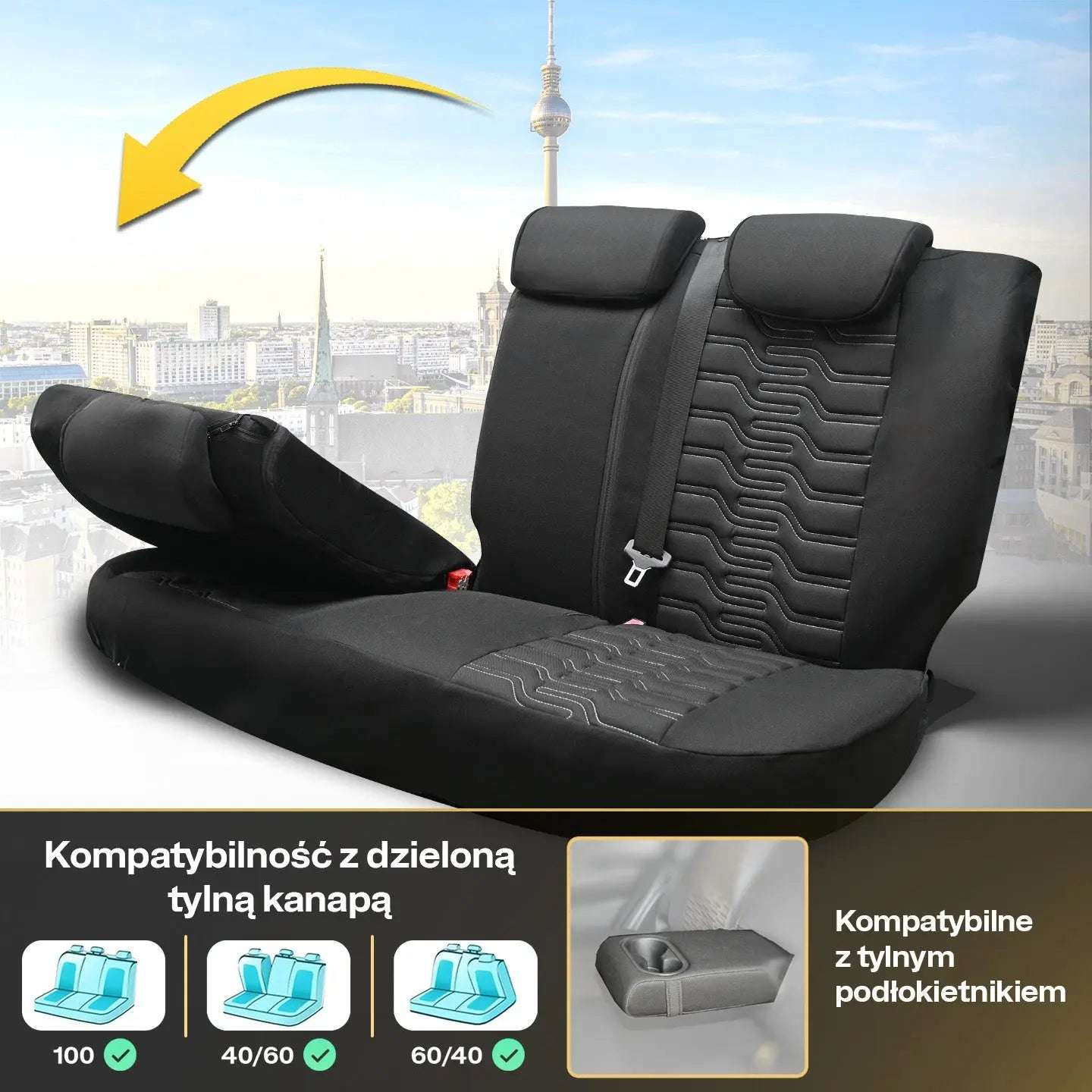 Pokrowce na fotele samochodowe BERLIN - Czarno szare (KOMPLET) 