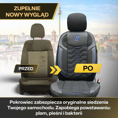 Pokrowce na fotele samochodowe BERLIN – Czarno niebieskie (KOMPLET) 