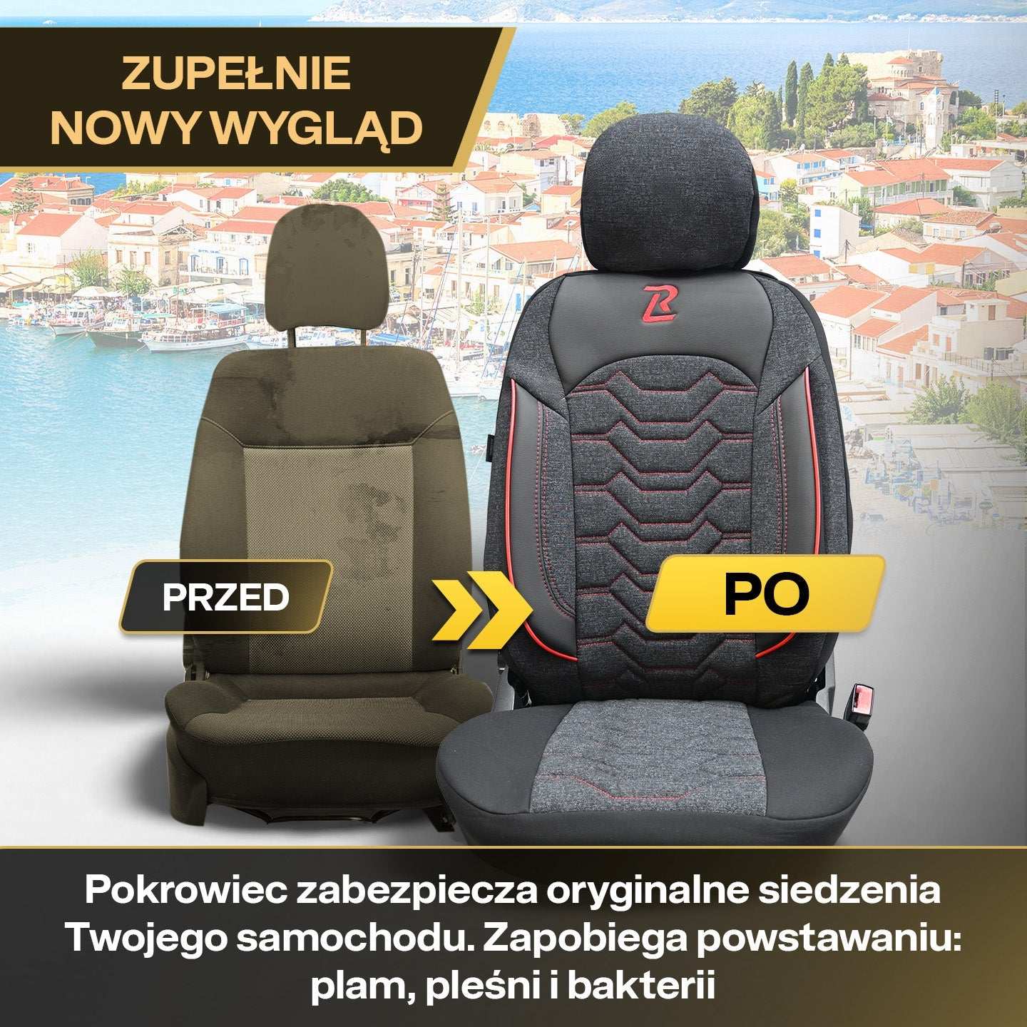 Pokrowce na fotele samochodowe KOS - Czarno czerwone 