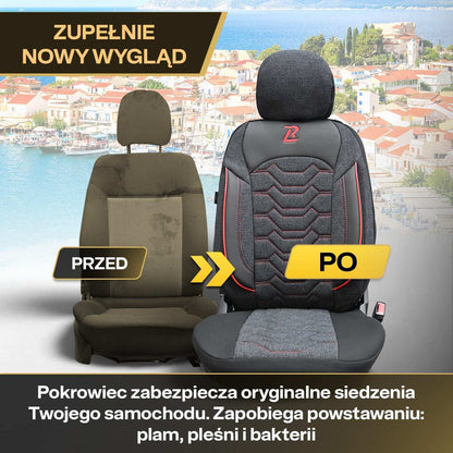 Pokrowce na fotele samochodowe KOS - Czarno czerwone 
