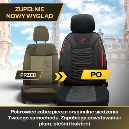 Pokrowce na fotele samochodowe PARIS - Czarno czerwone (KOMPLET) 