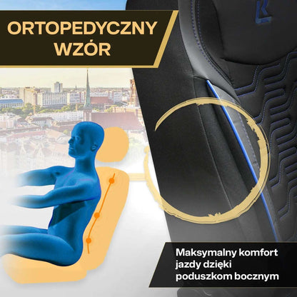 Pokrowce na fotele samochodowe BERLIN – Czarno niebieskie (KOMPLET) 