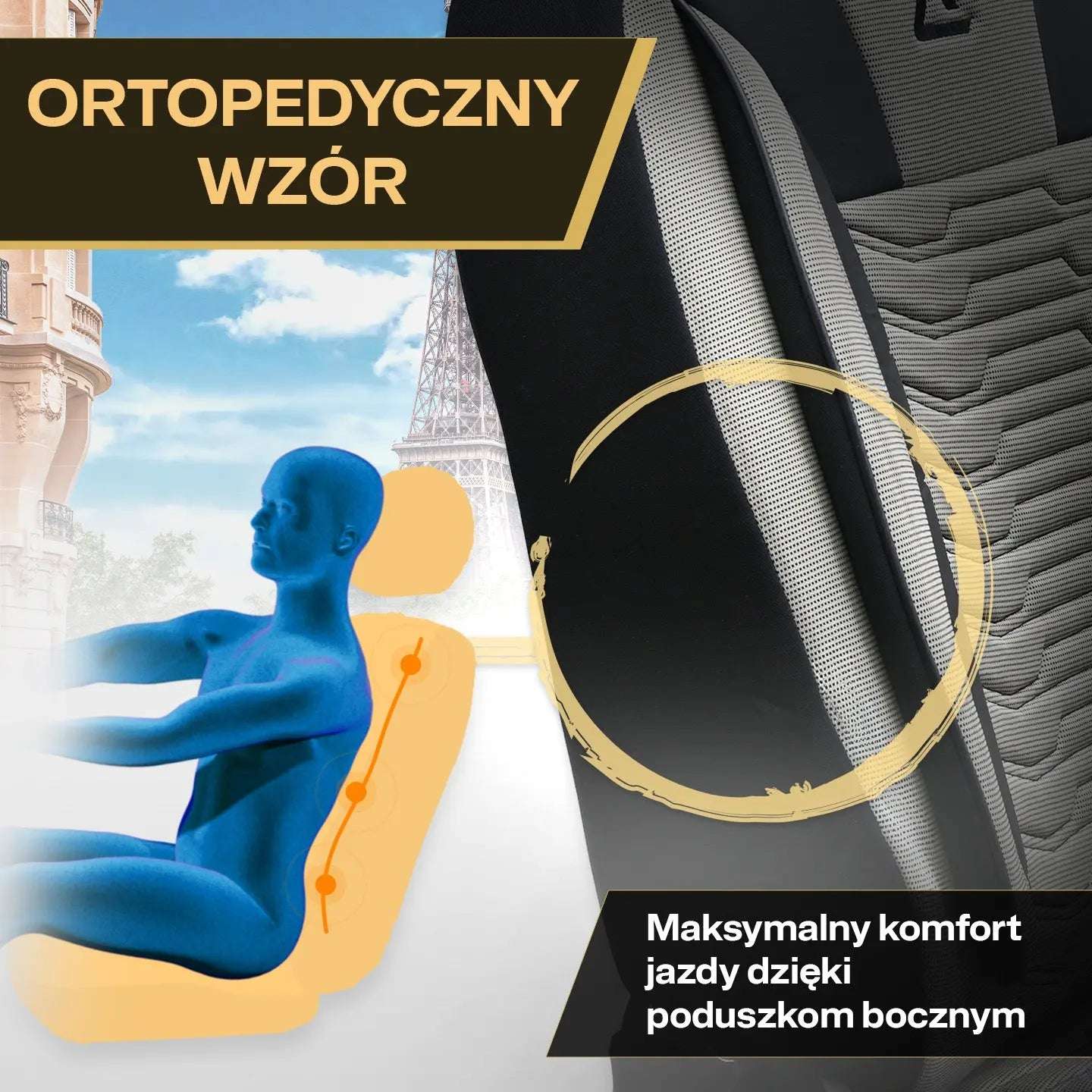 Pokrowce na fotele samochodowe PARIS - Beżowo czarne (KOMPLET) 