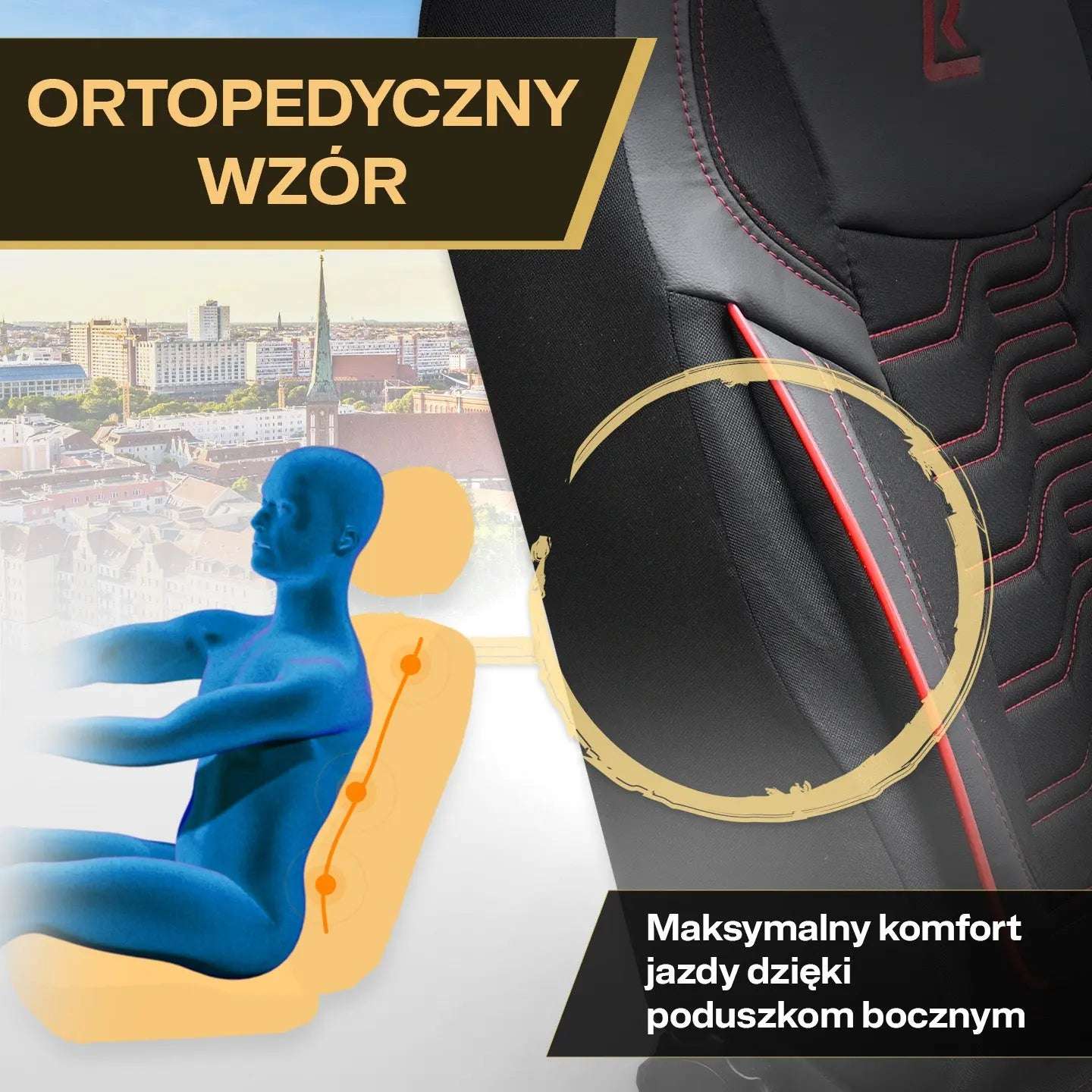 Pokrowce na fotele samochodowe BERLIN - Czarno czerwone (KOMPLET) 