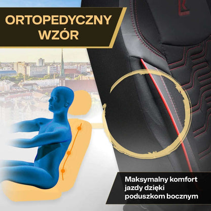 Pokrowce na fotele samochodowe BERLIN - Czarno czerwone (KOMPLET) 