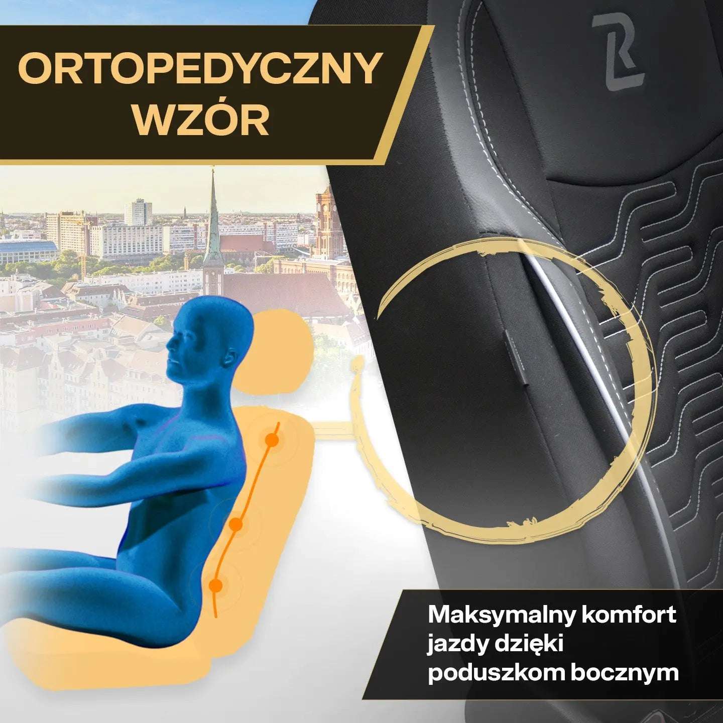 Pokrowce na fotele samochodowe BERLIN - Czarno szare (KOMPLET) 